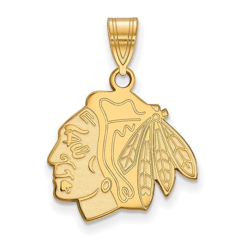 Sterling Silver w-GP NHL LogoArt Chicago Blackhawks Medium Pendant - Seattle Gold Grillz