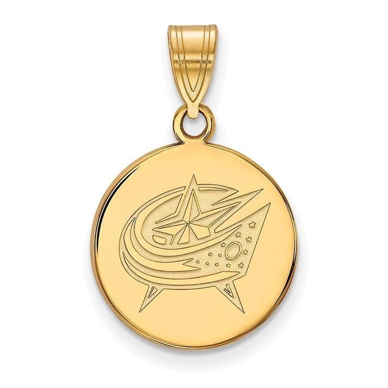 Sterling Silver w-GP NHL LogoArt Columbus Blue Jackets Medium Disc Pendant - Seattle Gold Grillz