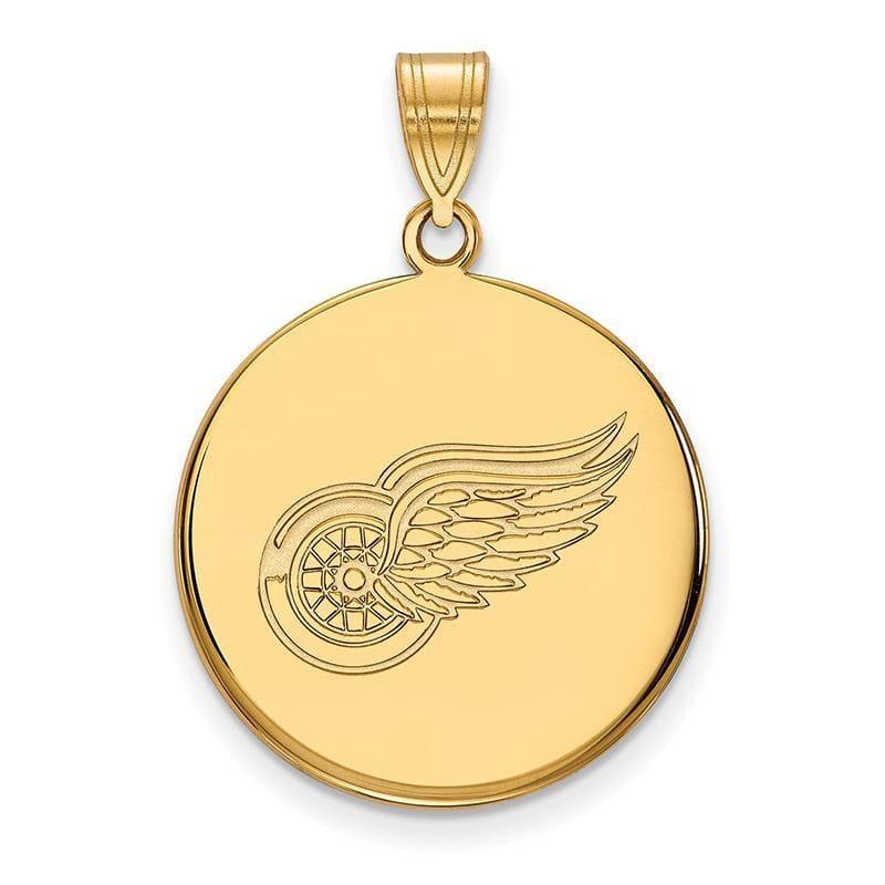 Sterling Silver w-GP NHL LogoArt Detroit Red Wings Large Disc Pendant - Seattle Gold Grillz