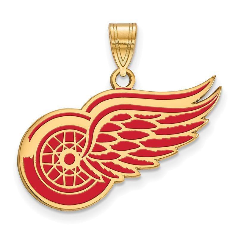 Sterling Silver w-GP NHL LogoArt Detroit Red Wings Large Enamel Pendant - Seattle Gold Grillz