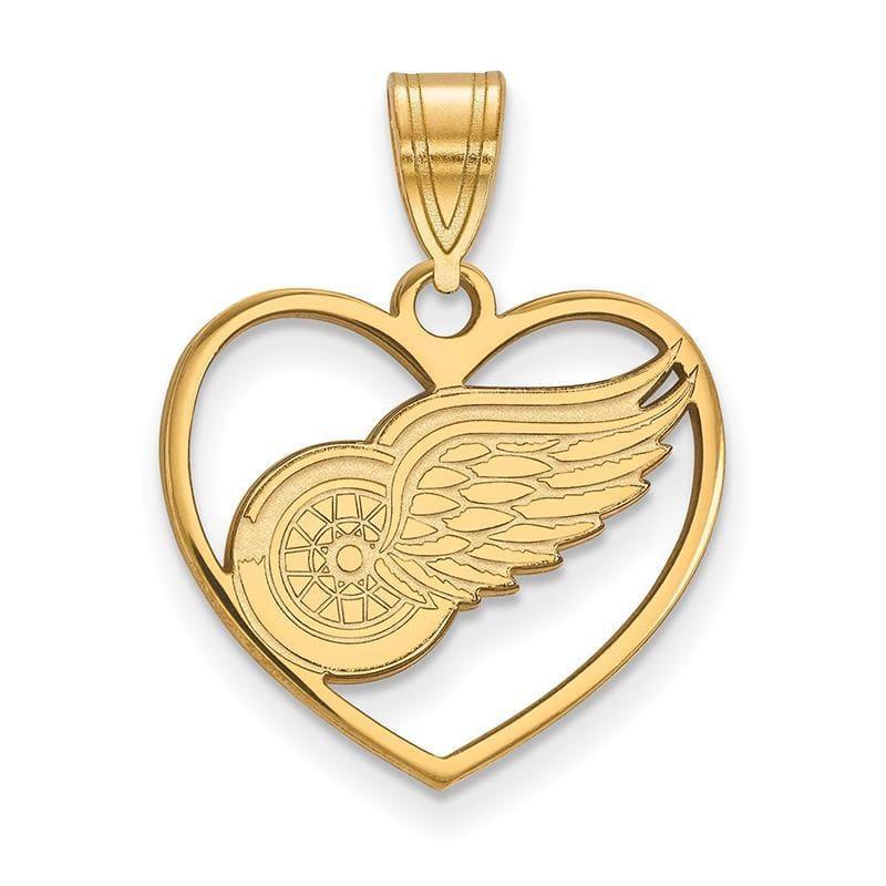 Sterling Silver w-GP NHL LogoArt Detroit Red Wings Pendant in Heart - Seattle Gold Grillz