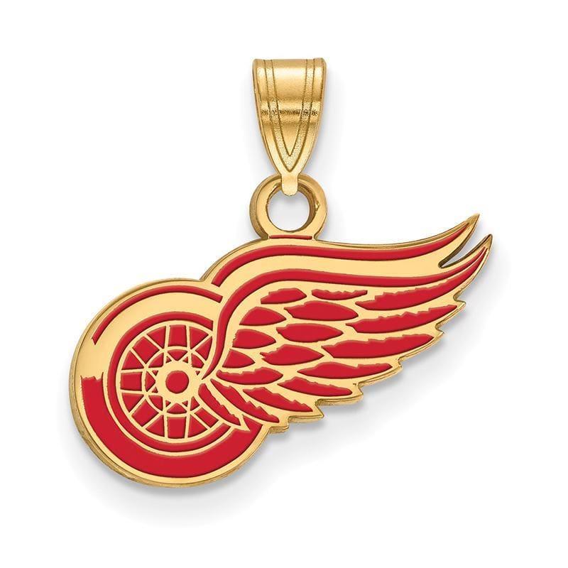 Sterling Silver w-GP NHL LogoArt Detroit Red Wings Small Enamel Pendant - Seattle Gold Grillz