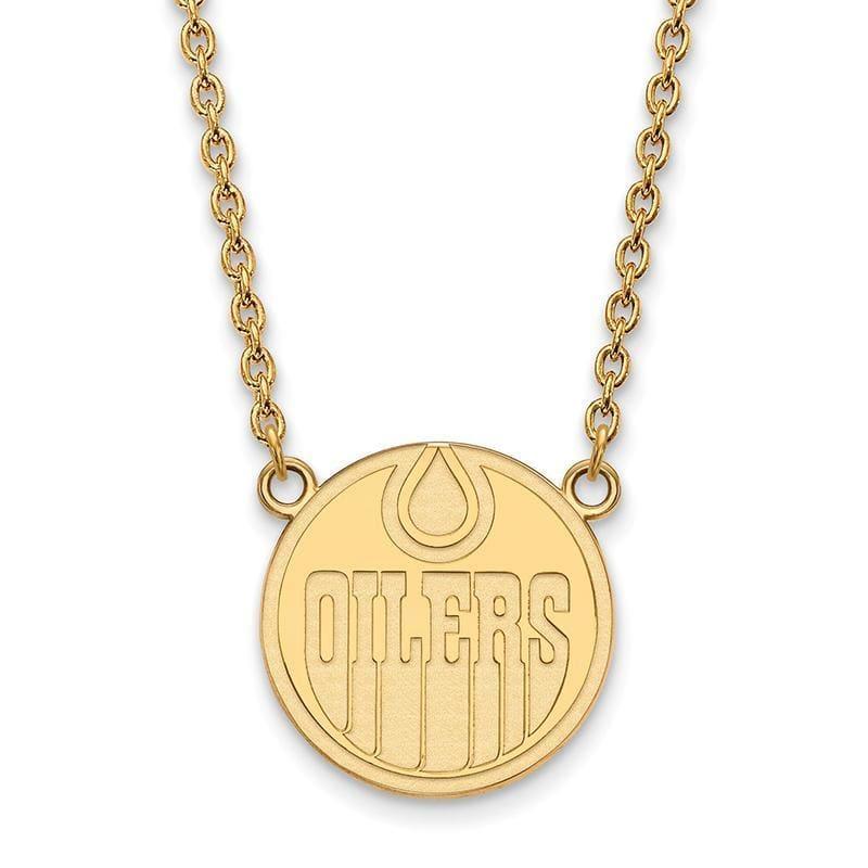 Sterling Silver w-GP NHL LogoArt Edmonton Oilers Large Pendant w-Necklace - Seattle Gold Grillz