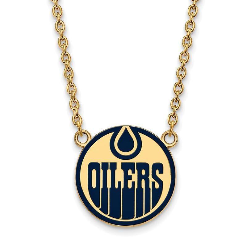 Sterling Silver w-GP NHL LogoArt Edmonton Oilers Lg Enl Pendant w-Necklace - Seattle Gold Grillz