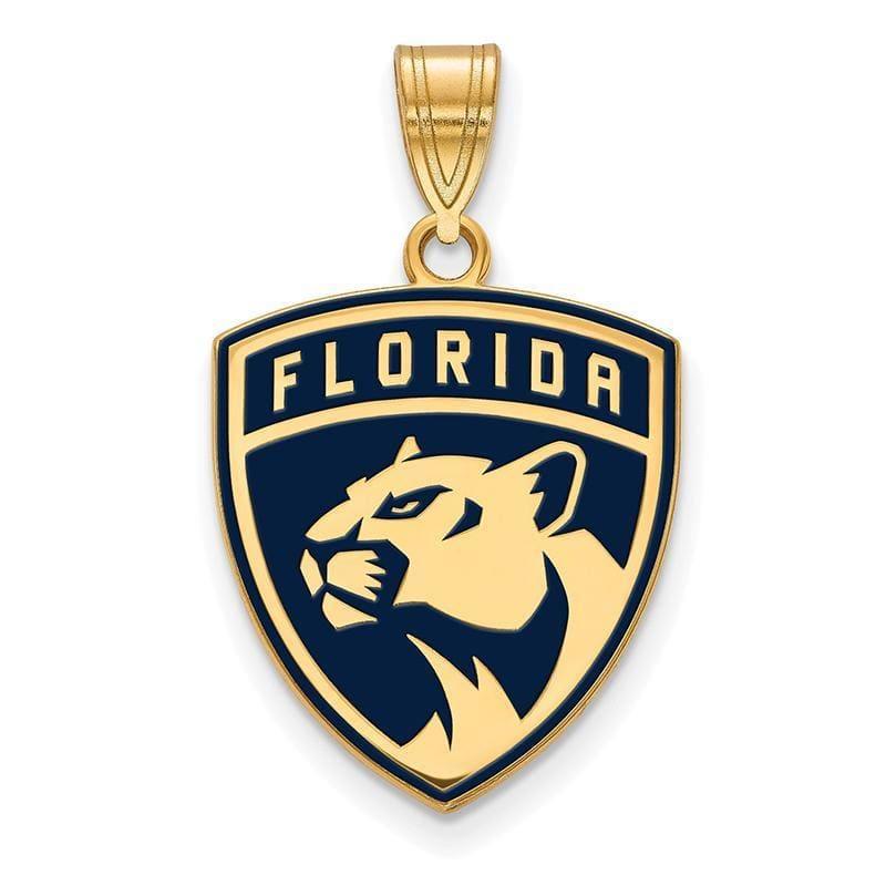 Sterling Silver w-GP NHL LogoArt Florida Panthers Large Enamel Pendant - Seattle Gold Grillz