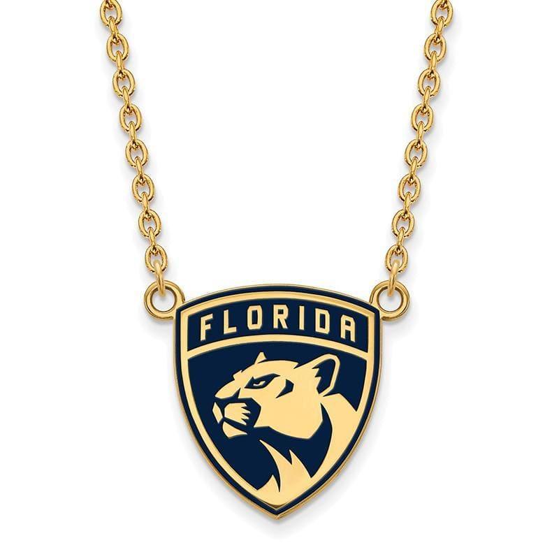 Sterling Silver w-GP NHL LogoArt Florida Panthers Lg Enl Pendant w-Necklace - Seattle Gold Grillz