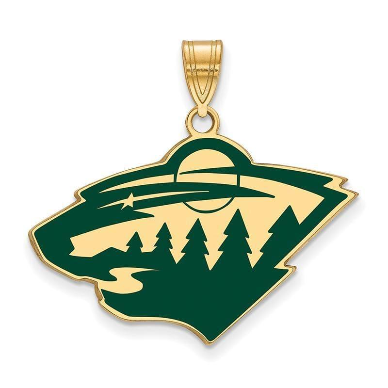 Sterling Silver w-GP NHL LogoArt Minnesota Wild Large Enamel Pendant - Seattle Gold Grillz