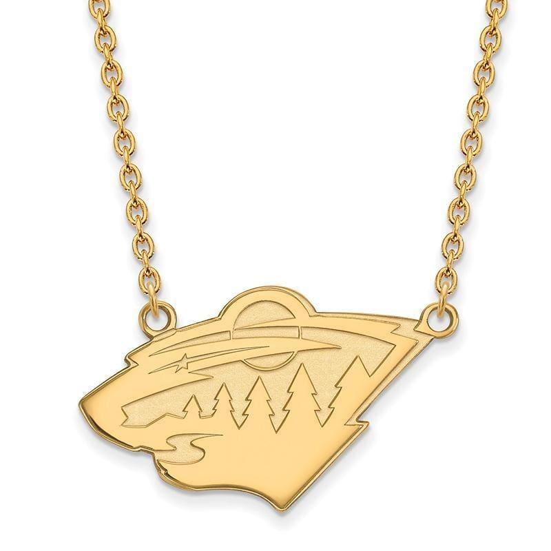 Sterling Silver w-GP NHL LogoArt Minnesota Wild Large Pendant w-Necklace - Seattle Gold Grillz