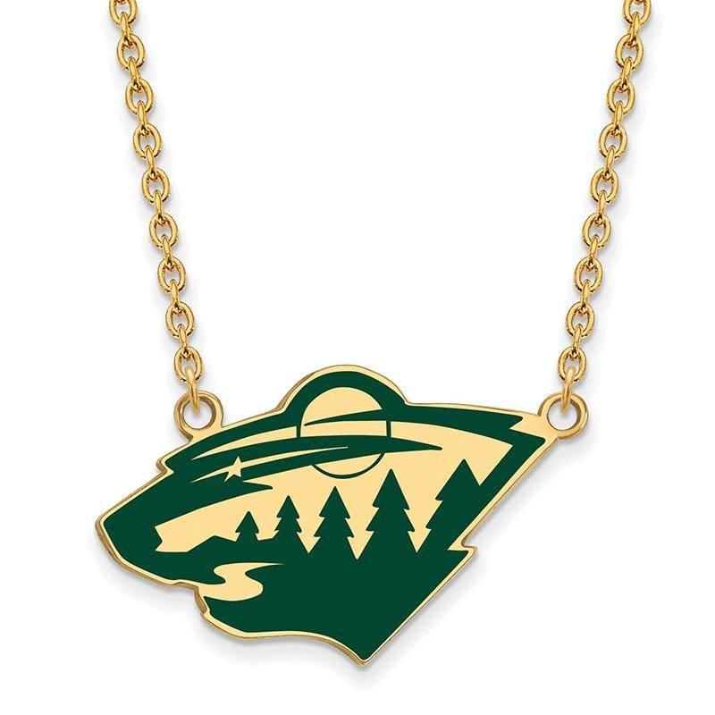 Sterling Silver w-GP NHL LogoArt Minnesota Wild Lg Enl Pendant w-Necklace - Seattle Gold Grillz