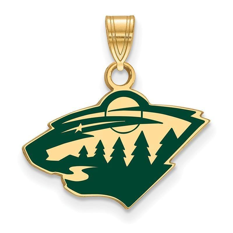 Sterling Silver w-GP NHL LogoArt Minnesota Wild Small Enamel Pendant - Seattle Gold Grillz