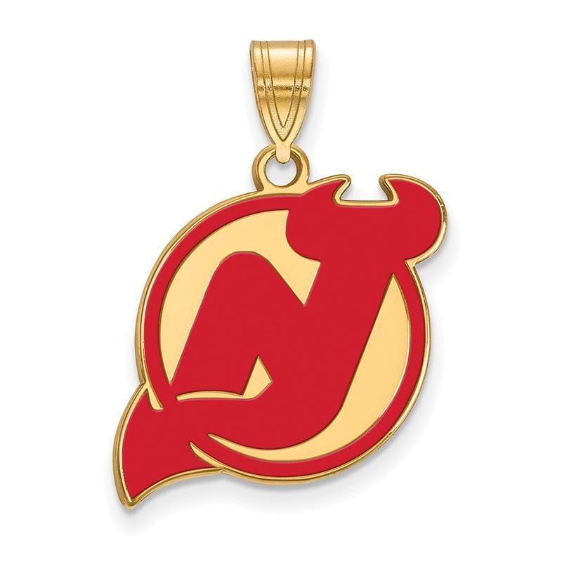 Sterling Silver w-GP NHL LogoArt New Jersey Devils Large Enamel Pendant - Seattle Gold Grillz