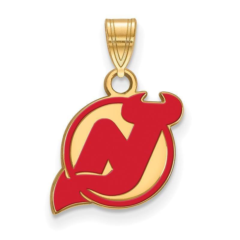 Sterling Silver w-GP NHL LogoArt New Jersey Devils Small Enamel Pendant - Seattle Gold Grillz