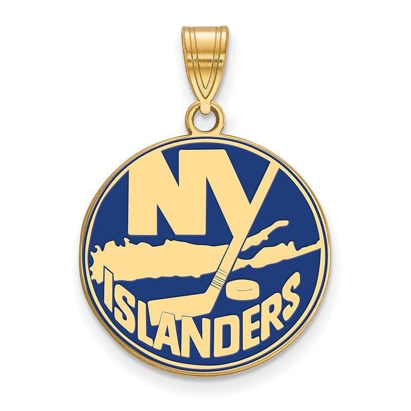 Sterling Silver w-GP NHL LogoArt New York Islanders Large Enamel Pendant - Seattle Gold Grillz