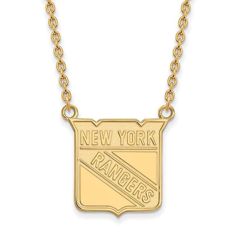 Sterling Silver w-GP NHL LogoArt New York Rangers Large Pend w-Necklace - Seattle Gold Grillz