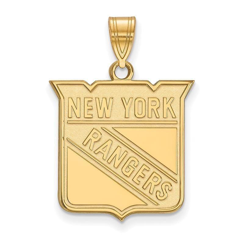 Sterling Silver w-GP NHL LogoArt New York Rangers Large Pendant - Seattle Gold Grillz