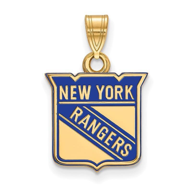 Sterling Silver w-GP NHL LogoArt New York Rangers Small Enamel Pendant - Seattle Gold Grillz