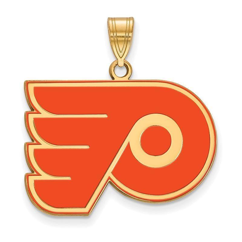 Sterling Silver w-GP NHL LogoArt Philadelphia Flyers Large Enamel Pendant - Seattle Gold Grillz