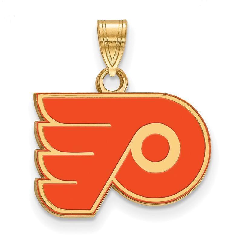 Sterling Silver w-GP NHL LogoArt Philadelphia Flyers Small Enamel Pendant - Seattle Gold Grillz