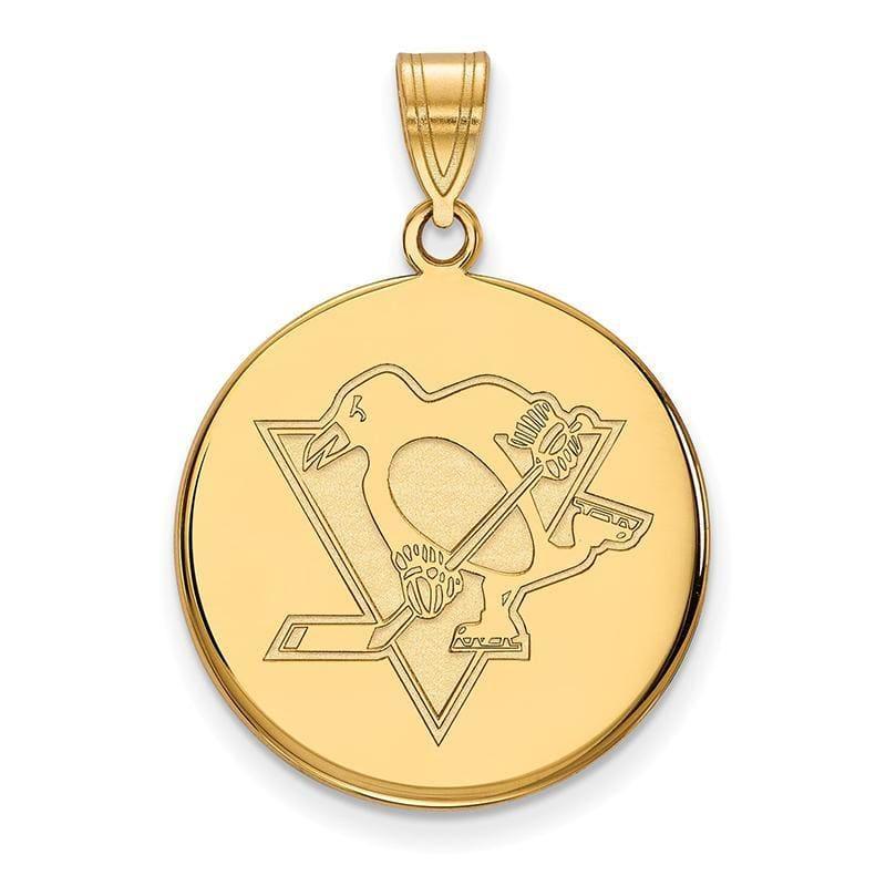 Sterling Silver w-GP NHL LogoArt Pittsburgh Penguins Large Disc Pendant - Seattle Gold Grillz