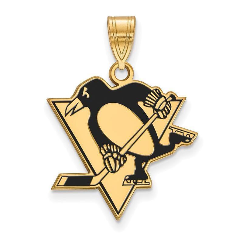 Sterling Silver w-GP NHL LogoArt Pittsburgh Penguins Large Enamel Pendant - Seattle Gold Grillz