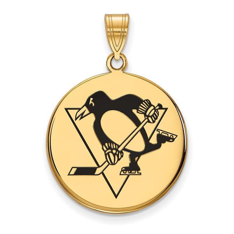 Sterling Silver w-GP NHL LogoArt Pittsburgh Penguins Lg Enl Disc Pendant - Seattle Gold Grillz