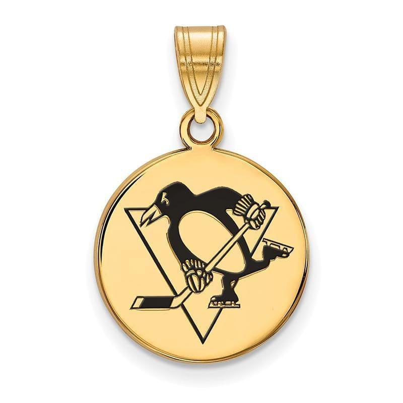 Sterling Silver w-GP NHL LogoArt Pittsburgh Penguins Med Enl Disc Pendant - Seattle Gold Grillz