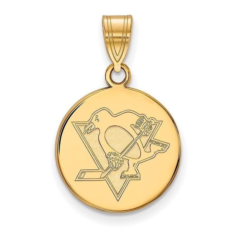 Sterling Silver w-GP NHL LogoArt Pittsburgh Penguins Medium Disc Pendant - Seattle Gold Grillz