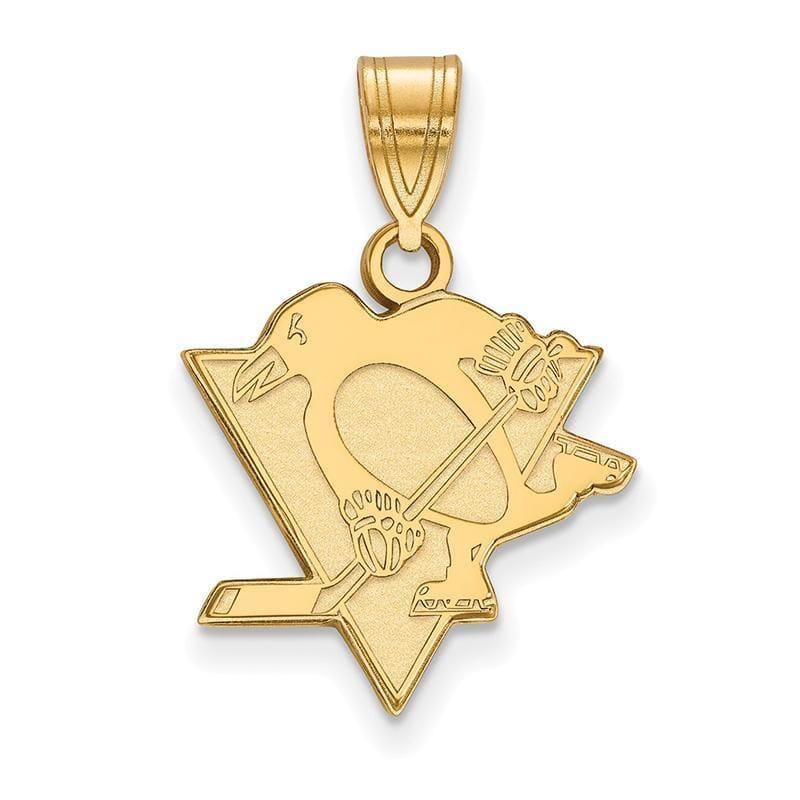 Sterling Silver w-GP NHL LogoArt Pittsburgh Penguins Medium Pendant - Seattle Gold Grillz