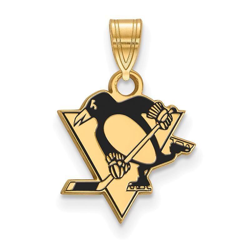 Sterling Silver w-GP NHL LogoArt Pittsburgh Penguins Small Enamel Pendant - Seattle Gold Grillz