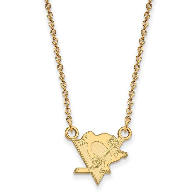 Sterling Silver w-GP NHL LogoArt Pittsburgh Penguins Small Pend w-Necklace - Seattle Gold Grillz