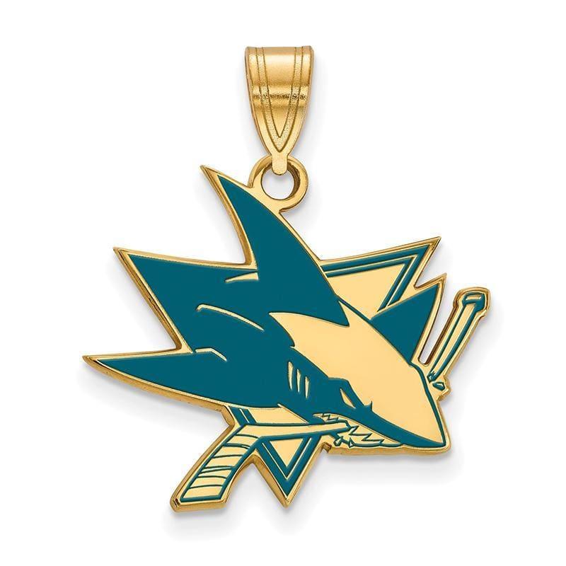 Sterling Silver w-GP NHL LogoArt San Jose Sharks Large Enamel Pendant - Seattle Gold Grillz