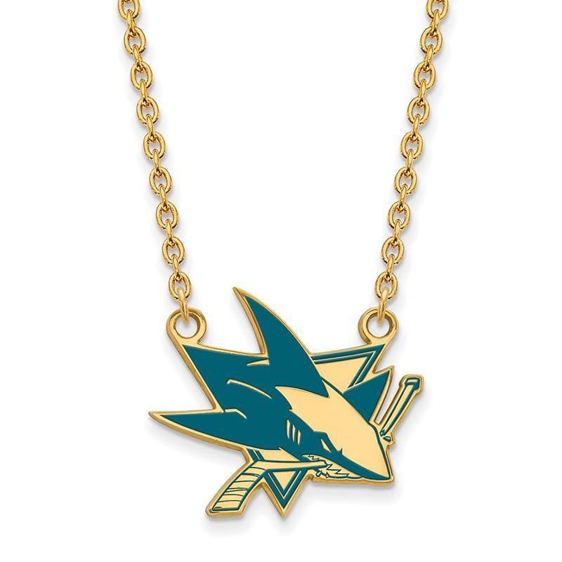 Sterling Silver w-GP NHL LogoArt San Jose Sharks Lg Enl Pendant w-Necklace - Seattle Gold Grillz