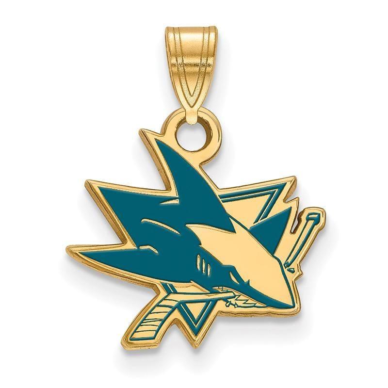 Sterling Silver w-GP NHL LogoArt San Jose Sharks Small Enamel Pendant - Seattle Gold Grillz