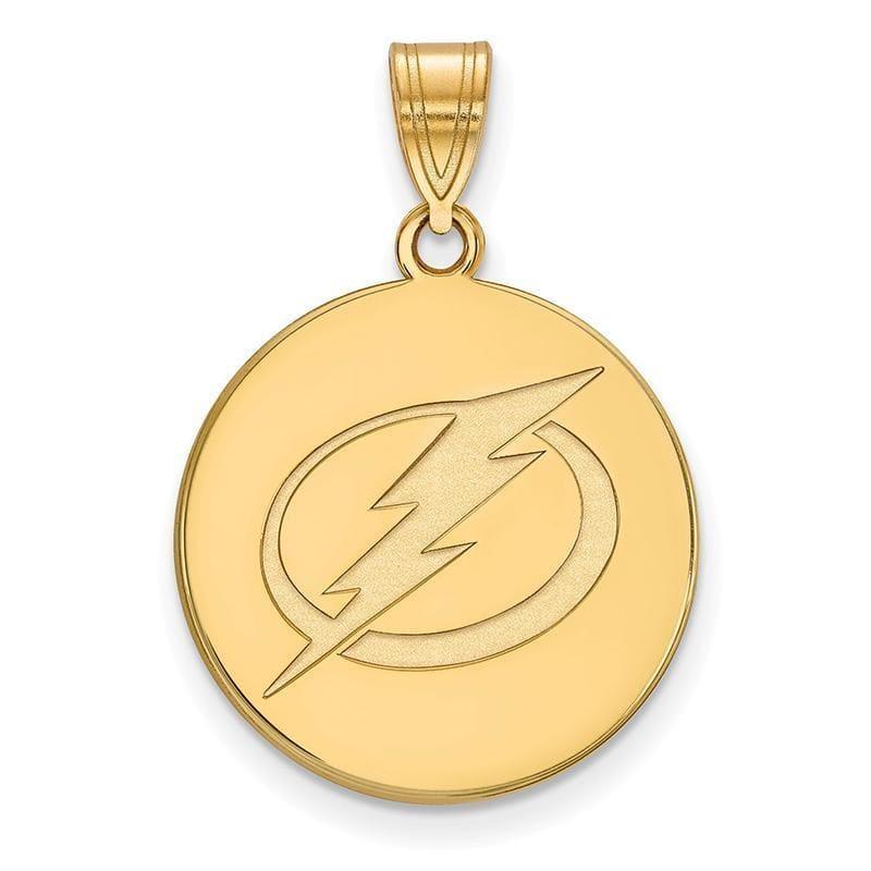 Sterling Silver w-GP NHL LogoArt Tampa Bay Lightning Large Disc Pendant - Seattle Gold Grillz