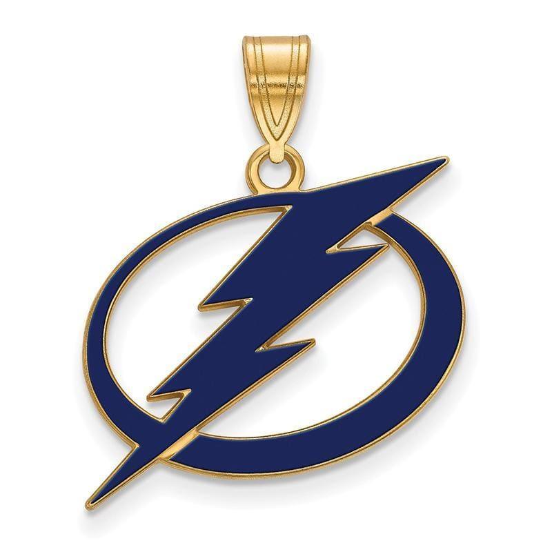 Sterling Silver w-GP NHL LogoArt Tampa Bay Lightning Large Enamel Pendant - Seattle Gold Grillz