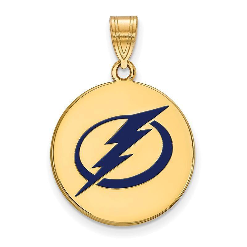 Sterling Silver w-GP NHL LogoArt Tampa Bay Lightning Lg Enl Disc Pendant - Seattle Gold Grillz