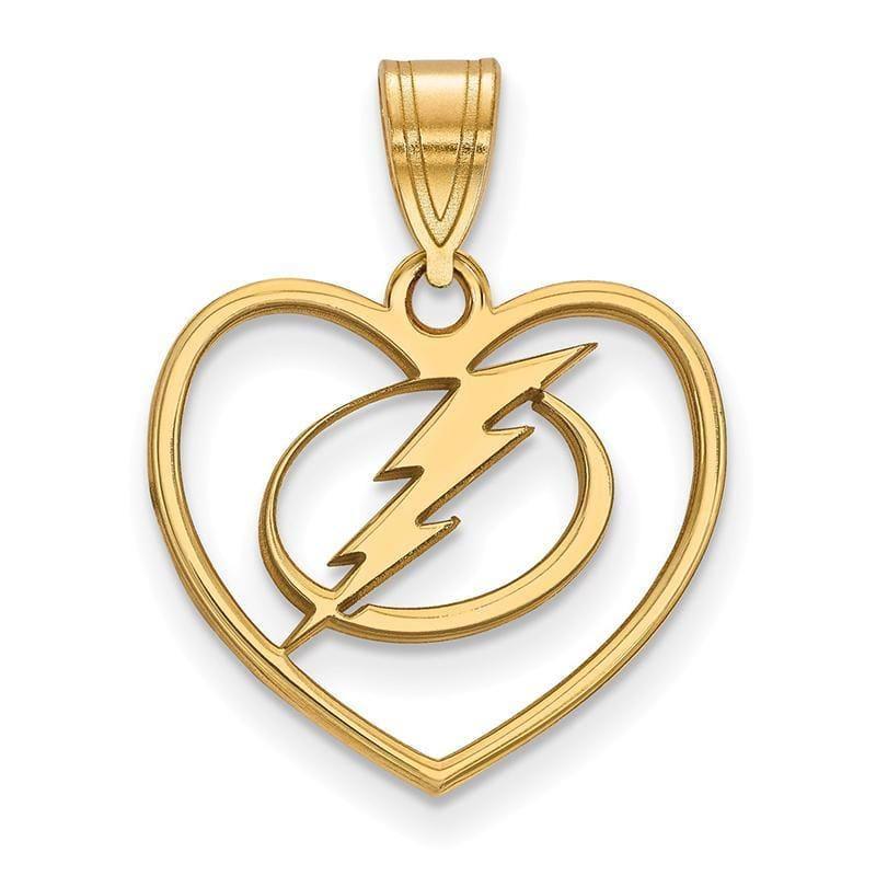 Sterling Silver w-GP NHL LogoArt Tampa Bay Lightning Pendant in Heart - Seattle Gold Grillz