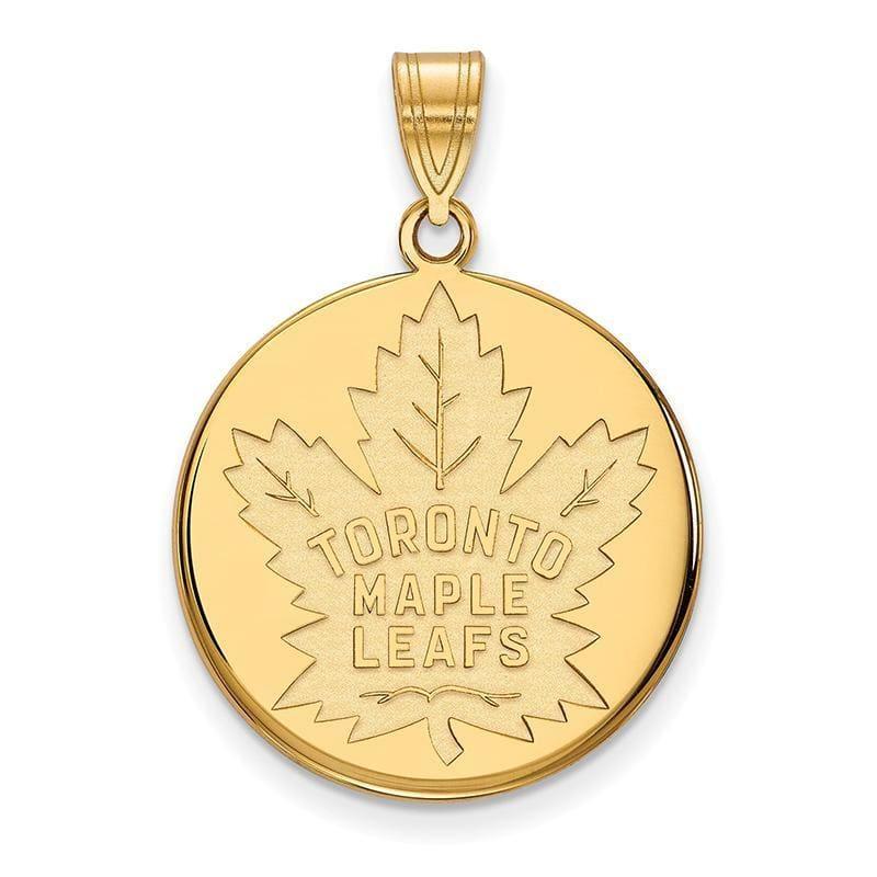 Sterling Silver w-GP NHL LogoArt Toronto Maple Leafs Large Disc Pendant - Seattle Gold Grillz