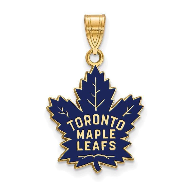 Sterling Silver w-GP NHL LogoArt Toronto Maple Leafs Large Enamel Pendant - Seattle Gold Grillz