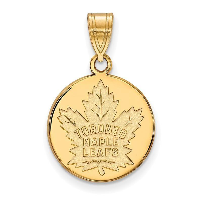 Sterling Silver w-GP NHL LogoArt Toronto Maple Leafs Medium Disc Pendant - Seattle Gold Grillz