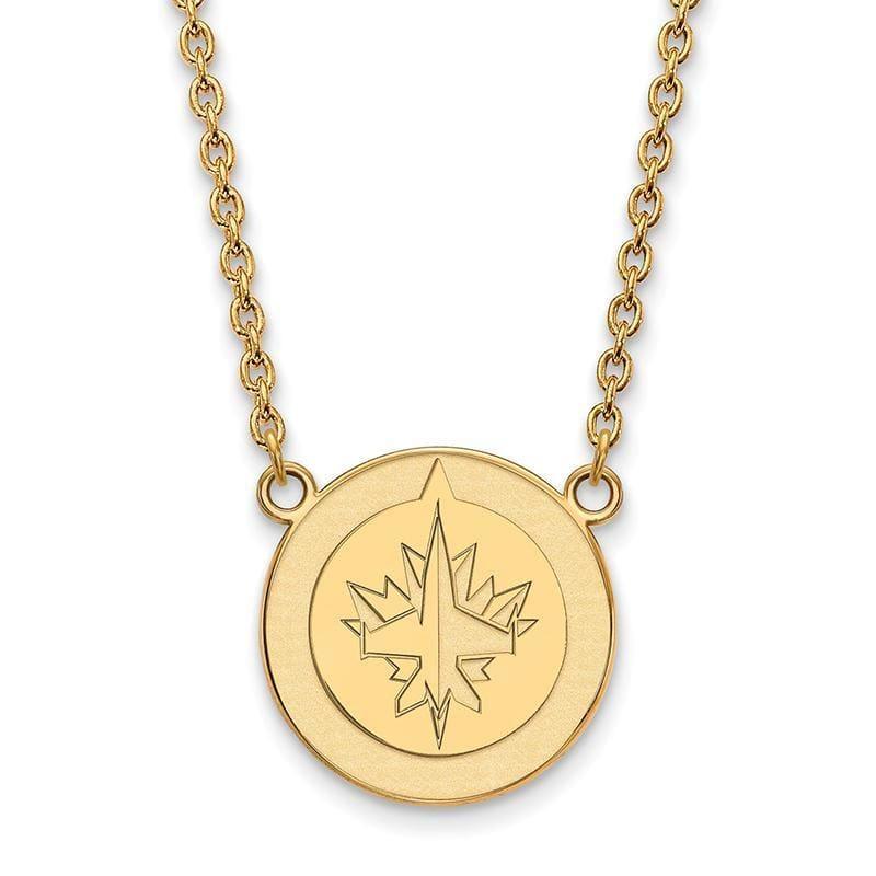 Sterling Silver w-GP NHL LogoArt Winnipeg Jets Large Pendant w-Necklace - Seattle Gold Grillz