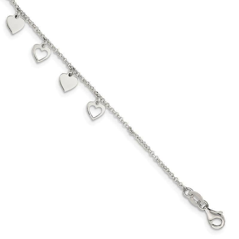 Sterling Silver w- Hearts Bracelet | Weight: 2.31 grams, Length: 9mm, Width: 7mm - Seattle Gold Grillz