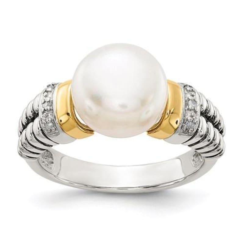 Sterling Silver With 14k Diamond And FW Cultured Pearl Ring - Seattle Gold Grillz