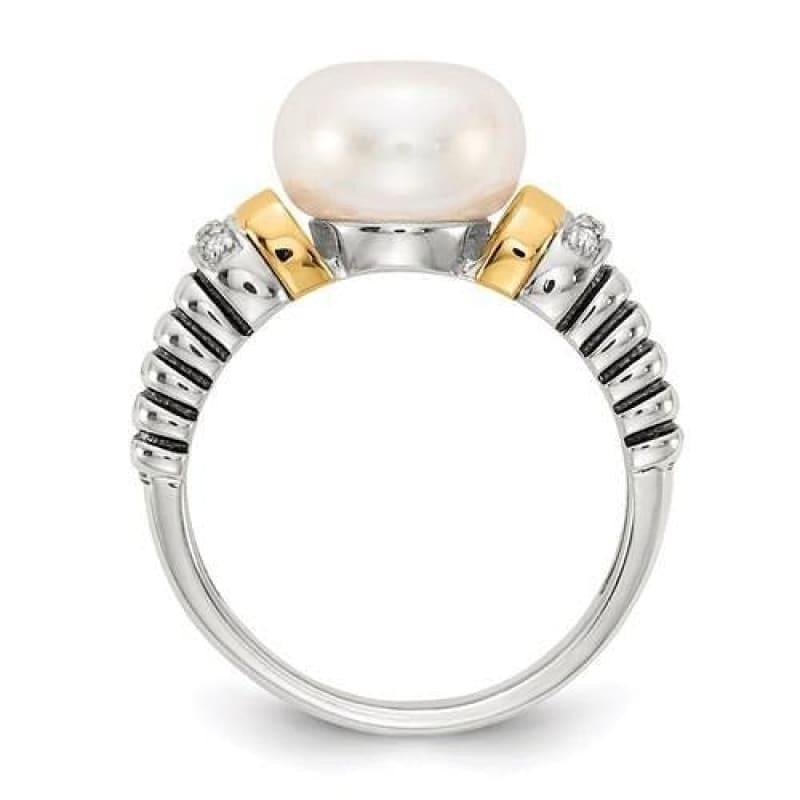 Sterling Silver With 14k Diamond And FW Cultured Pearl Ring - Seattle Gold Grillz