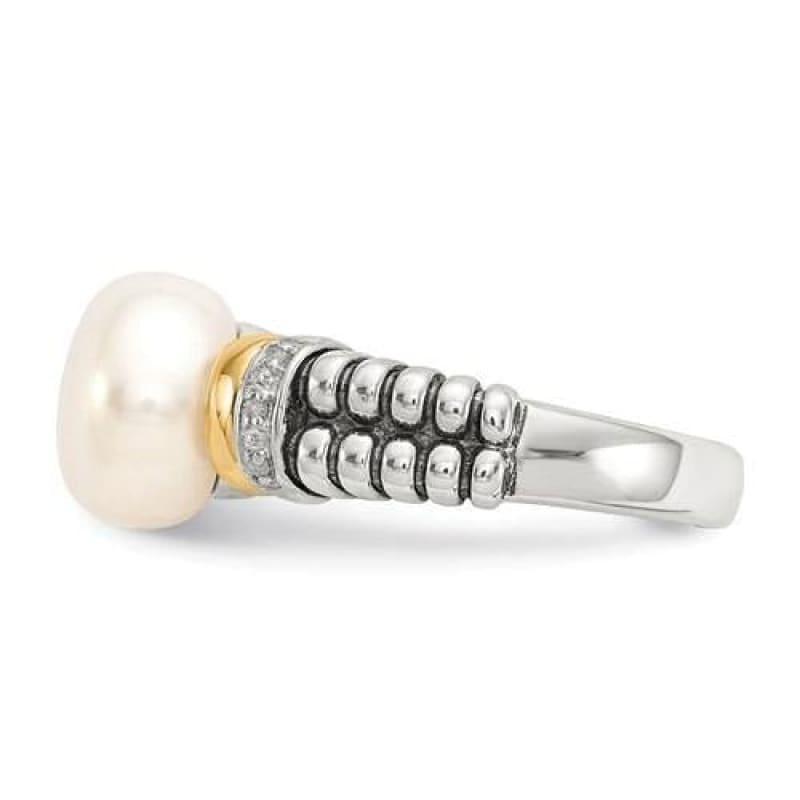 Sterling Silver With 14k Diamond And FW Cultured Pearl Ring - Seattle Gold Grillz