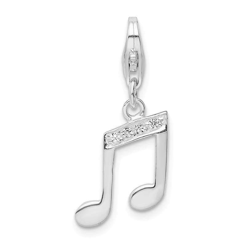 Sterling Silver with CZ Music Note Lobster Clasp Charm | Weight: 1.19 grams, Length: mm, Width: mm - Seattle Gold Grillz