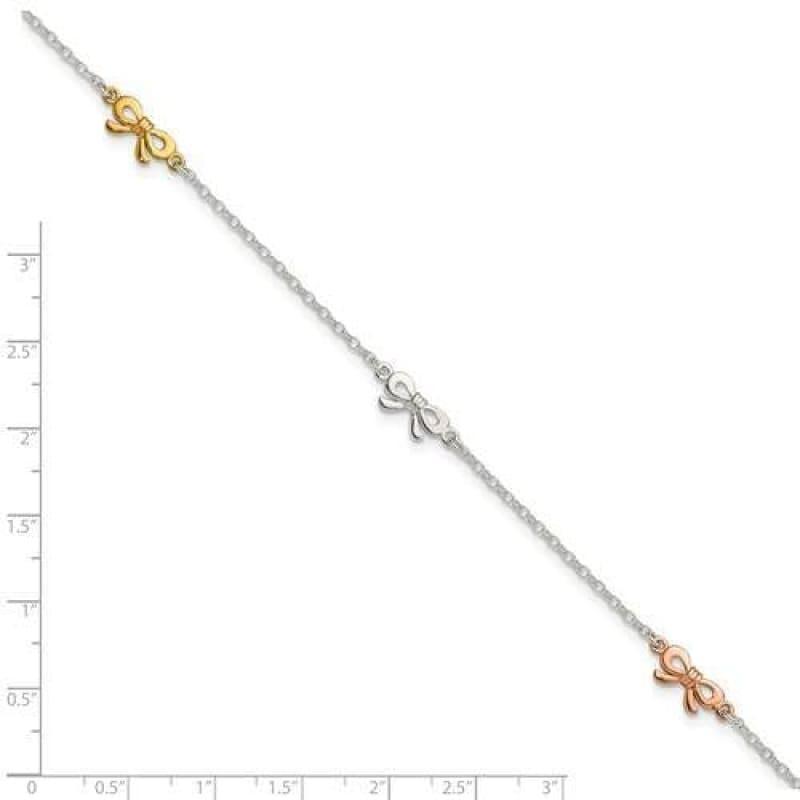 Sterling Silver Yellow & Rose-tone Bows 9in w-1in Anklet - Seattle Gold Grillz