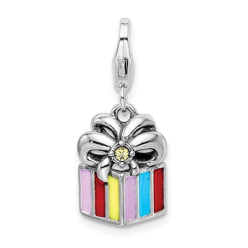 Sterling Silver Yellow Swarovski Enameled Present w-Lobster Clasp Charm | Weight: 1.62 grams, Length: mm, Width: mm - Seattle Gold Grillz