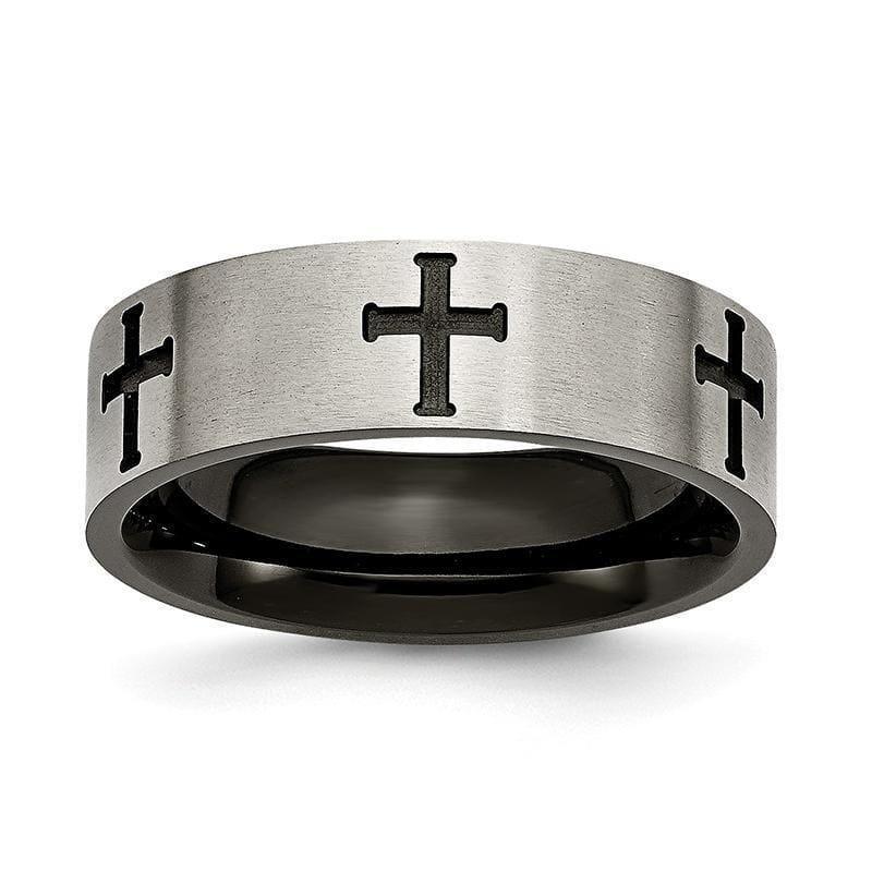 Titanium 7mm Cross Black IP-plated Brushed & Polished Band - Seattle Gold Grillz