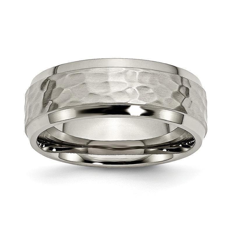 Titanium 8mm Beveled Edge, Hammered and Polished Band - Seattle Gold Grillz